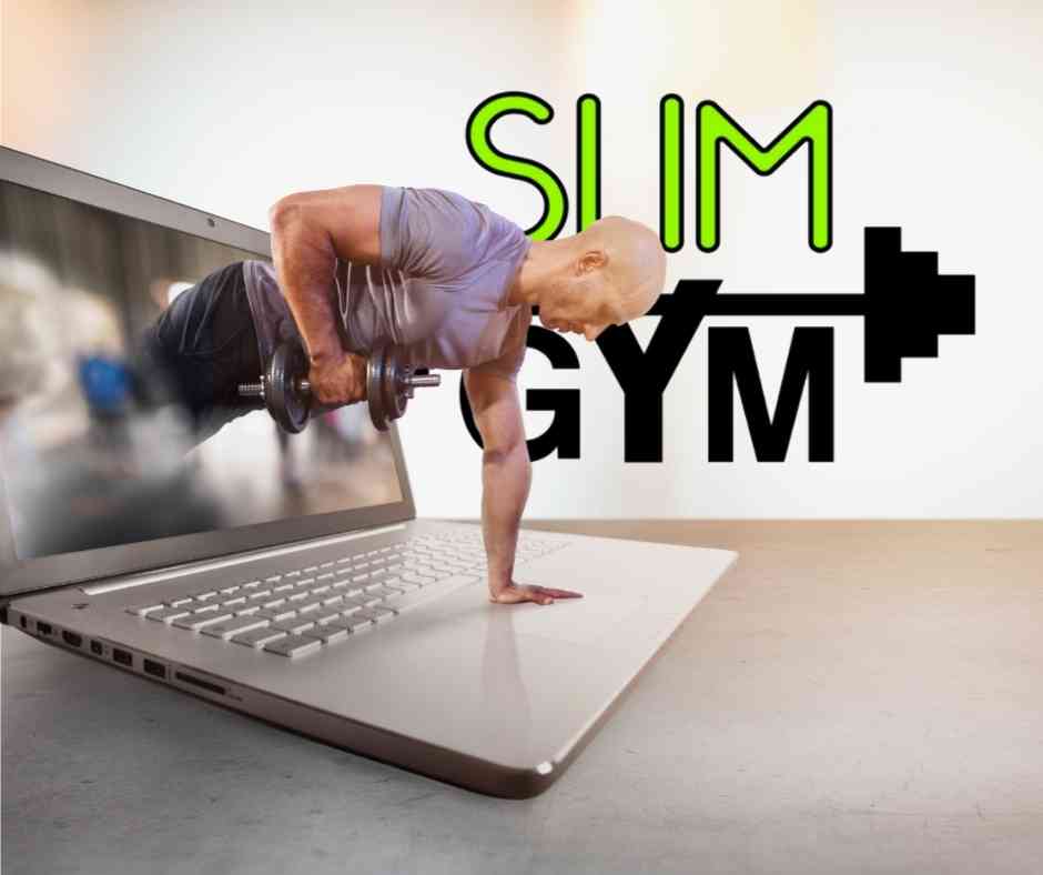 Man doing pushup from laptop - SlimGym Online Personal Training