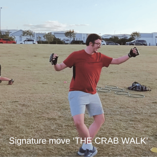 Josh showing off his unique take on the crabwalk exercise.